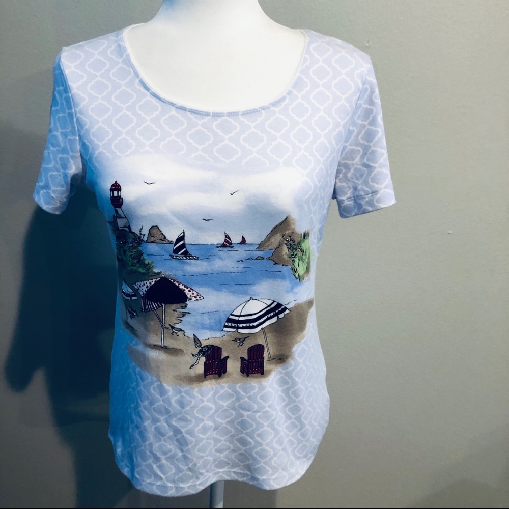 Karen Scott XS Tshirt  lighthouse grayish blue